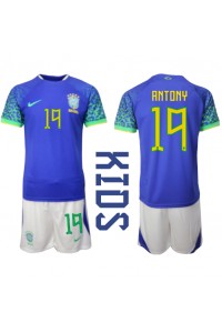 Brasilia Antony #19 Jalkapallovaatteet Lasten Vieraspeliasu MM-kisat 2022 Lyhythihainen (+ Lyhyet housut)